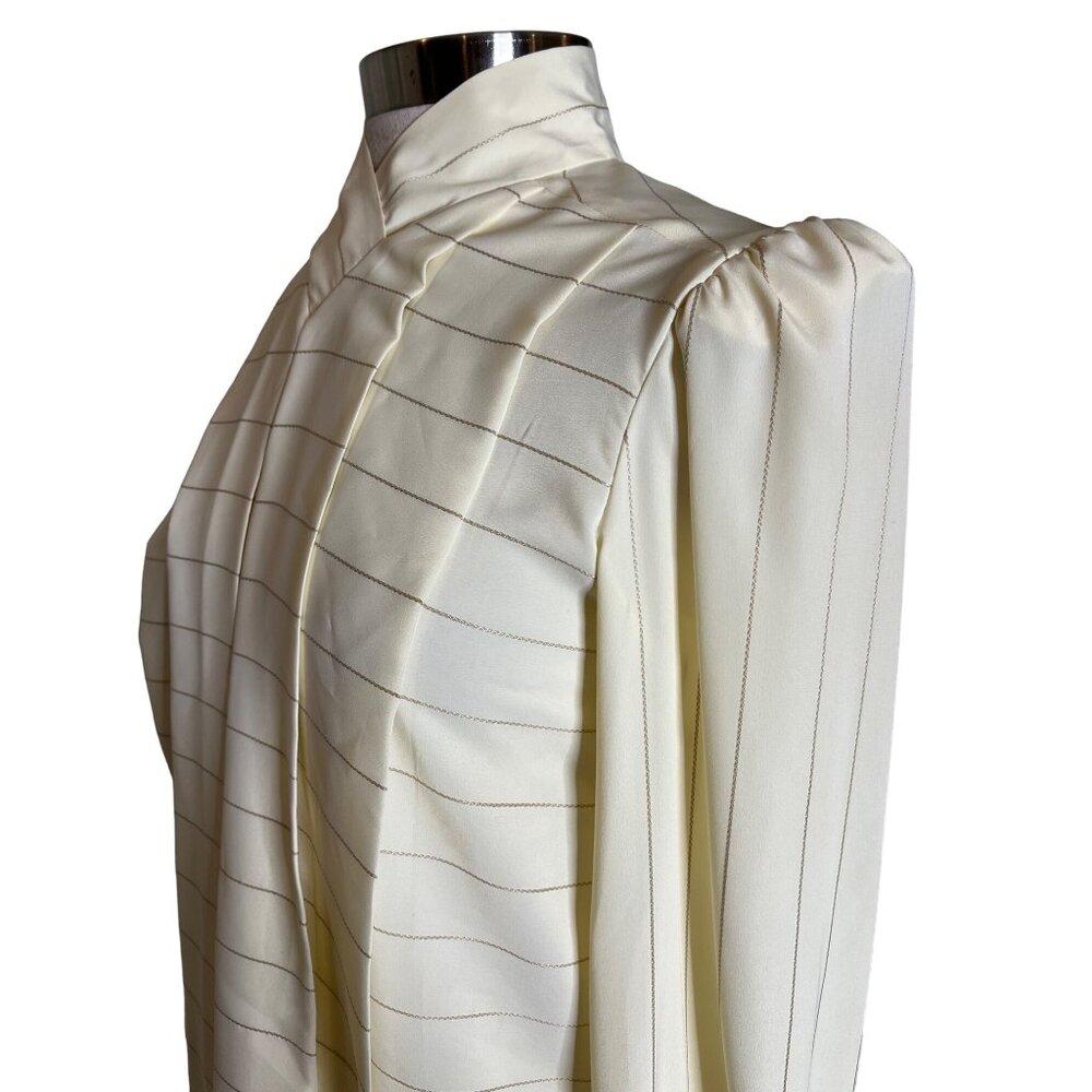 Vintage nilani Ivory Button-Up Long Sleeve Blouse Pintuck Details & Striped